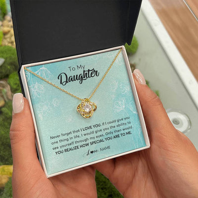 Love Knot Necklace 18K Yellow Gold Finish | 2 | Personalized To My Daughter Necklace From Mom Dad Flower Never Forget I Love You Daughter Graduation Birthday Christmas Customized Gift Box Message Card | siriusteestore