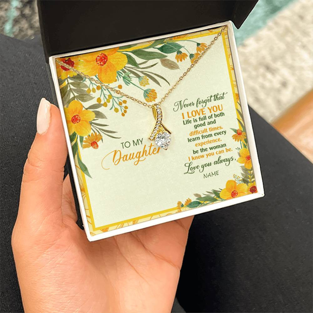 Alluring Beauty Necklace 18K Yellow Gold Finish | Personalized To My Daughter Necklace From Mom Dad Flower Never Forget That I Love You Daughter Birthday Christmas Graduation Customized Gift Box Message Card | siriusteestore