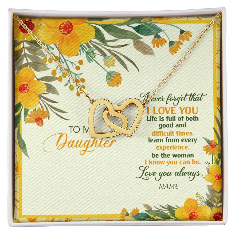 Interlocking Hearts Necklace 18K Yellow Gold Finish | Personalized To My Daughter Necklace From Mom Dad Flower Never Forget That I Love You Daughter Birthday Christmas Graduation Customized Gift Box Message Card | siriusteestore