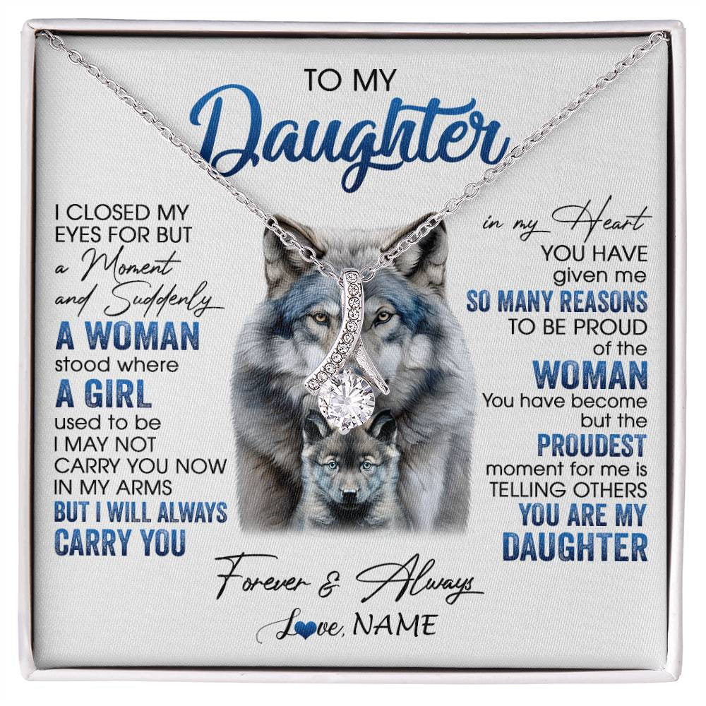 Alluring Beauty Necklace 14K White Gold Finish | 1 | Personalized To My Daughter Necklace From Mom Dad I Close My Eyes For But A Moment Wolf Daughter Birthday Gifts Christmas Customized Gift Box Message Card | siriusteestore