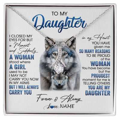 Alluring Beauty Necklace 14K White Gold Finish | 1 | Personalized To My Daughter Necklace From Mom Dad I Close My Eyes For But A Moment Wolf Daughter Birthday Gifts Christmas Customized Gift Box Message Card | siriusteestore
