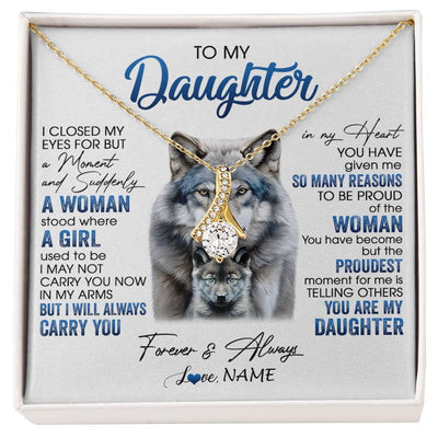Alluring Beauty Necklace 18K Yellow Gold Finish | 1 | Personalized To My Daughter Necklace From Mom Dad I Close My Eyes For But A Moment Wolf Daughter Birthday Gifts Christmas Customized Gift Box Message Card | siriusteestore