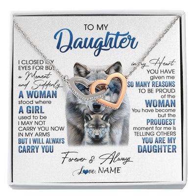 Interlocking Hearts Necklace Stainless Steel & Rose Gold Finish | 1 | Personalized To My Daughter Necklace From Mom Dad I Close My Eyes For But A Moment Wolf Daughter Birthday Gifts Christmas Customized Gift Box Message Card | siriusteestore