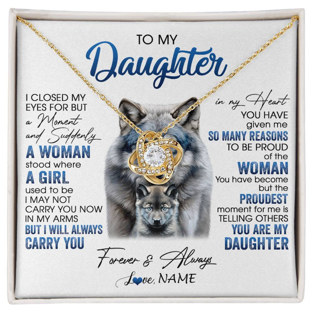 Love Knot Necklace 18K Yellow Gold Finish | 1 | Personalized To My Daughter Necklace From Mom Dad I Close My Eyes For But A Moment Wolf Daughter Birthday Gifts Christmas Customized Gift Box Message Card | siriusteestore