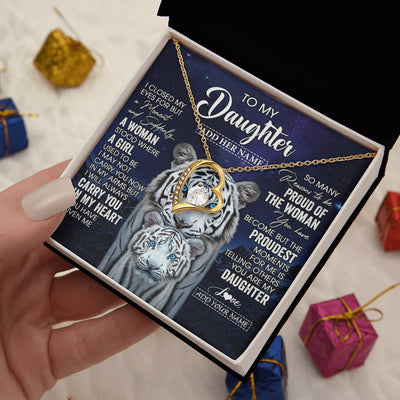 Forever Love Necklace 18K Yellow Gold Finish | 2 | Personalized To My Daughter Necklace From Mom Dad I Close My Eyes White Tiger Daughter Birthday Gift Graduation Christmas Jewelry Gift Box Message Card | https://siriusteestore.