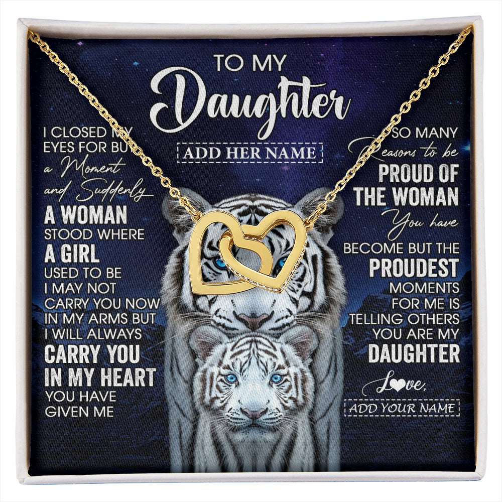 Interlocking Hearts Necklace 18K Yellow Gold Finish | 1 | Personalized To My Daughter Necklace From Mom Dad I Close My Eyes White Tiger Daughter Birthday Gift Graduation Christmas Jewelry Gift Box Message Card | https://siriusteestore.
