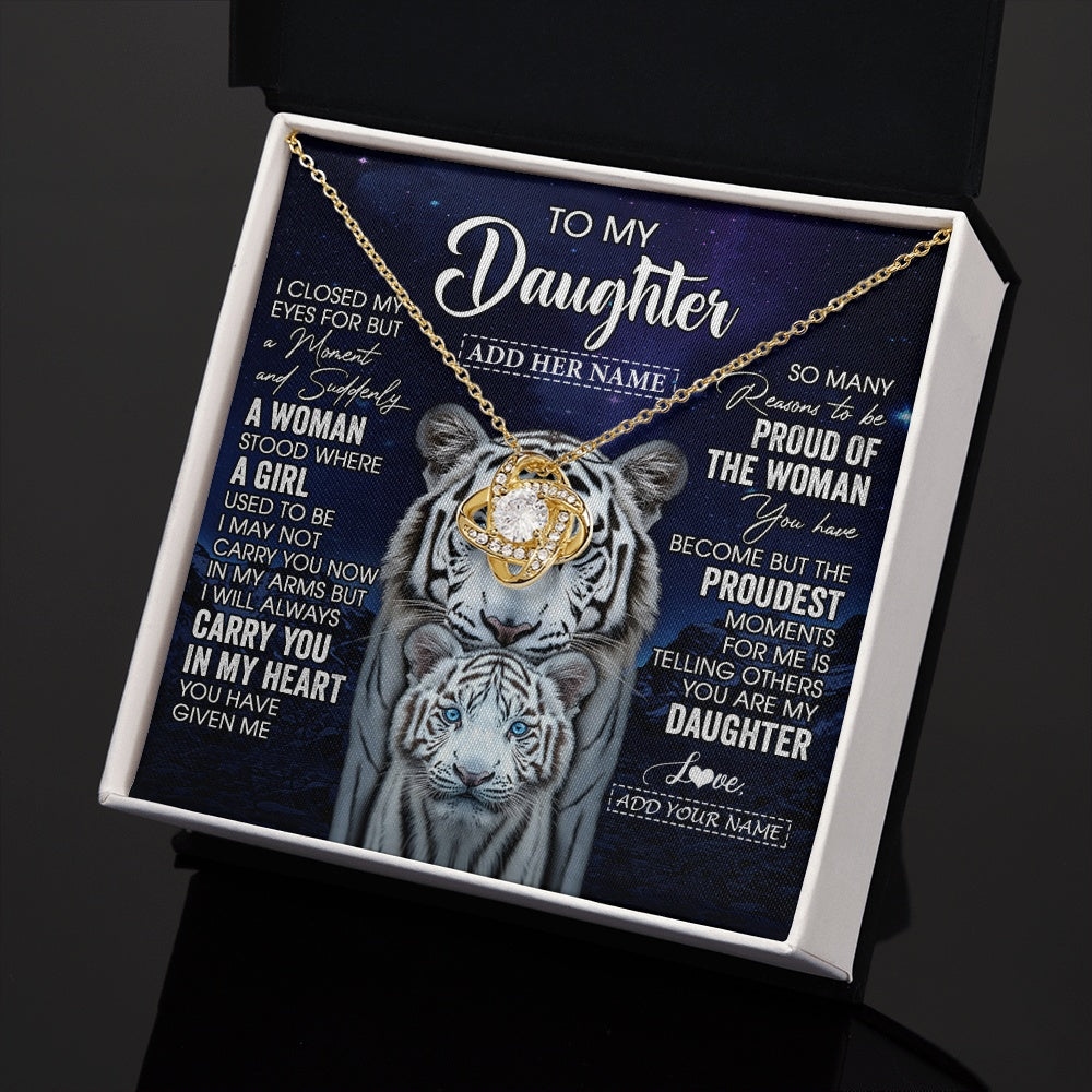 Love Knot Necklace 18K Yellow Gold Finish | 2 | Personalized To My Daughter Necklace From Mom Dad I Close My Eyes White Tiger Daughter Birthday Gift Graduation Christmas Jewelry Gift Box Message Card | https://siriusteestore.