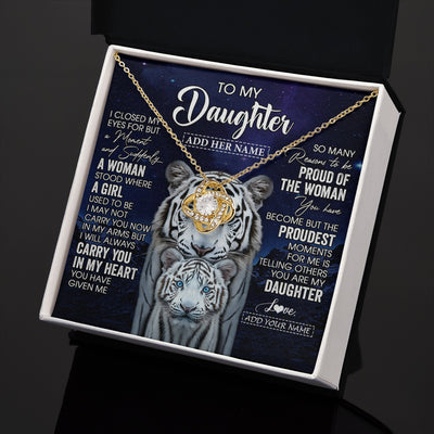 Love Knot Necklace 18K Yellow Gold Finish | 2 | Personalized To My Daughter Necklace From Mom Dad I Close My Eyes White Tiger Daughter Birthday Gift Graduation Christmas Jewelry Gift Box Message Card | https://siriusteestore.