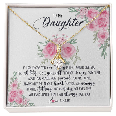 Alluring Beauty Necklace 18K Yellow Gold Finish | 1 | Personalized To My Daughter Necklace From Mom Dad I Will Always Love You Daughter Birthday Christmas Jewelry Pendant Customized Gift Box Message Card | siriusteestore