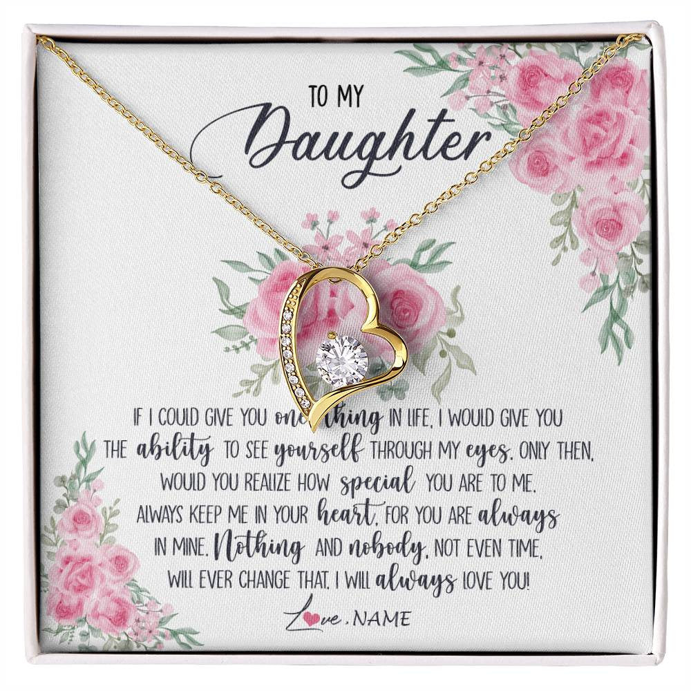 Forever Love Necklace 18K Yellow Gold Finish | 1 | Personalized To My Daughter Necklace From Mom Dad I Will Always Love You Daughter Birthday Christmas Jewelry Pendant Customized Gift Box Message Card | siriusteestore