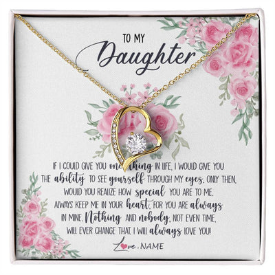 Forever Love Necklace 18K Yellow Gold Finish | 1 | Personalized To My Daughter Necklace From Mom Dad I Will Always Love You Daughter Birthday Christmas Jewelry Pendant Customized Gift Box Message Card | siriusteestore