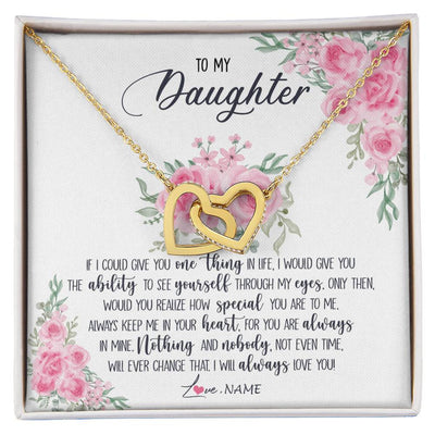 Interlocking Hearts Necklace 18K Yellow Gold Finish | 1 | Personalized To My Daughter Necklace From Mom Dad I Will Always Love You Daughter Birthday Christmas Jewelry Pendant Customized Gift Box Message Card | siriusteestore