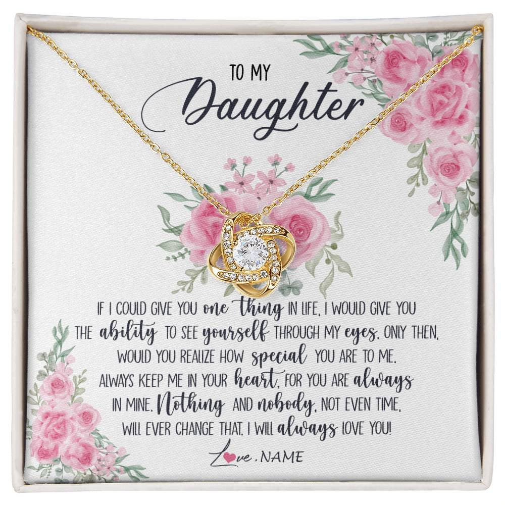 Love Knot Necklace 18K Yellow Gold Finish | 1 | Personalized To My Daughter Necklace From Mom Dad I Will Always Love You Daughter Birthday Christmas Jewelry Pendant Customized Gift Box Message Card | siriusteestore