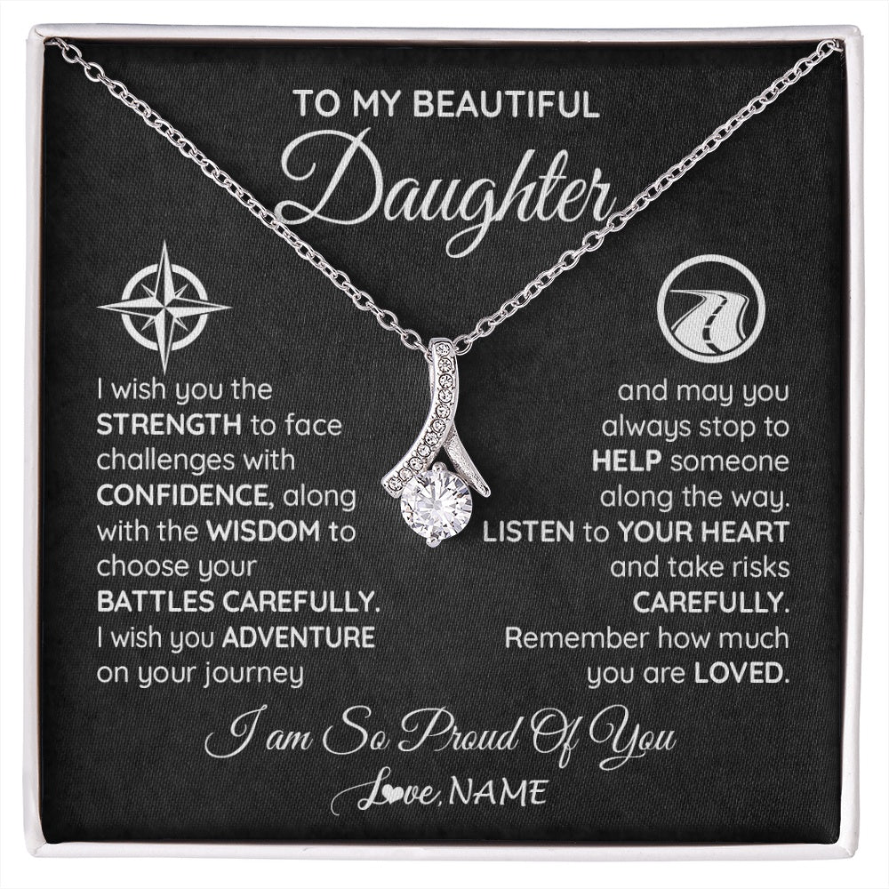 Alluring Beauty Necklace 14K White Gold Finish | 1 | Personalized To My Daughter Necklace From Mom Dad I Wish You The Strength Daughter Birthday Graduation Inspirational Customized Gift Box Message Card | siriusteestore.myshopify