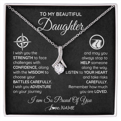 Alluring Beauty Necklace 14K White Gold Finish | 1 | Personalized To My Daughter Necklace From Mom Dad I Wish You The Strength Daughter Birthday Graduation Inspirational Customized Gift Box Message Card | siriusteestore.myshopify
