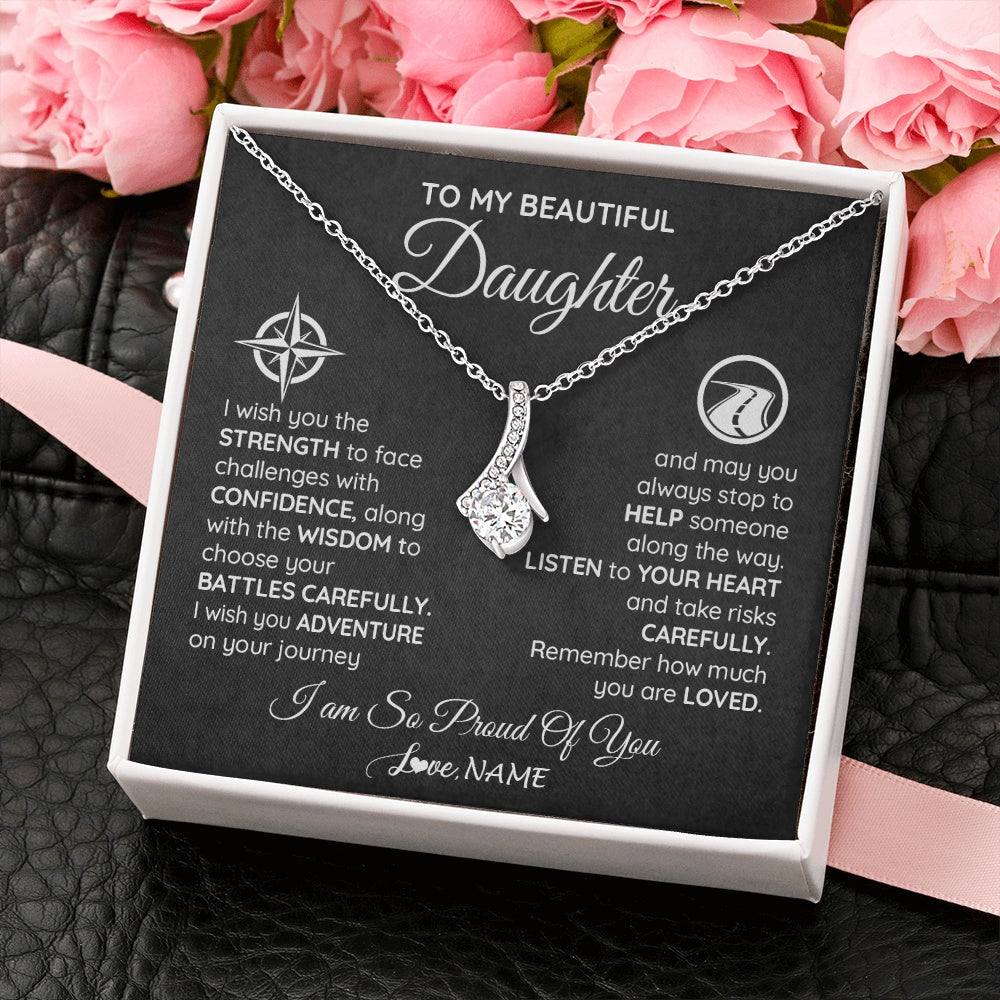 Alluring Beauty Necklace 14K White Gold Finish | 2 | Personalized To My Daughter Necklace From Mom Dad I Wish You The Strength Daughter Birthday Graduation Inspirational Customized Gift Box Message Card | siriusteestore.myshopify