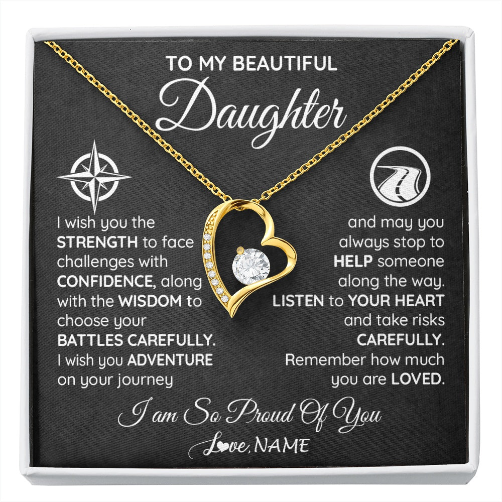 Forever Love Necklace 18K Yellow Gold Finish | 1 | Personalized To My Daughter Necklace From Mom Dad I Wish You The Strength Daughter Birthday Graduation Inspirational Customized Gift Box Message Card | siriusteestore.myshopify