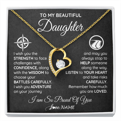 Forever Love Necklace 18K Yellow Gold Finish | 1 | Personalized To My Daughter Necklace From Mom Dad I Wish You The Strength Daughter Birthday Graduation Inspirational Customized Gift Box Message Card | siriusteestore.myshopify