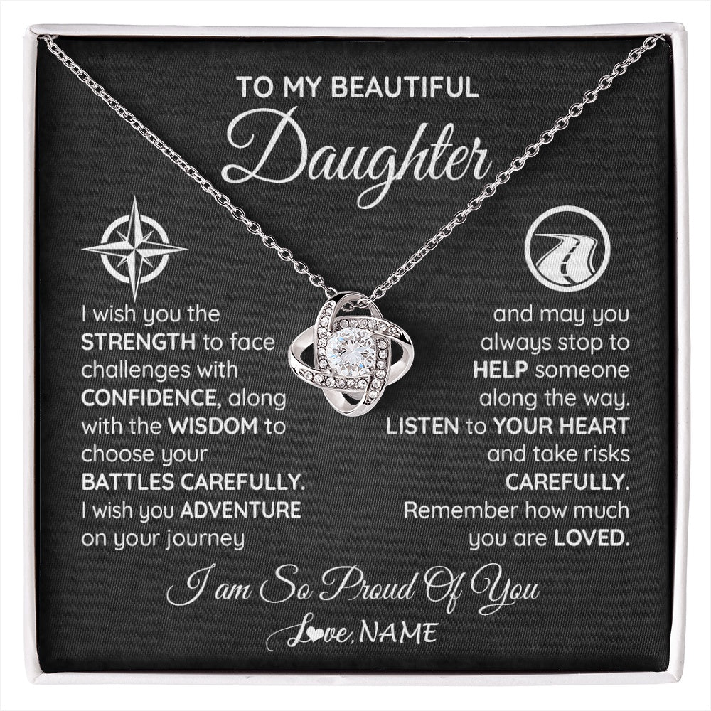Love Knot Necklace 14K White Gold Finish | 1 | Personalized To My Daughter Necklace From Mom Dad I Wish You The Strength Daughter Birthday Graduation Inspirational Customized Gift Box Message Card | siriusteestore.myshopify
