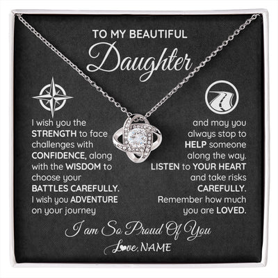 Love Knot Necklace 14K White Gold Finish | 1 | Personalized To My Daughter Necklace From Mom Dad I Wish You The Strength Daughter Birthday Graduation Inspirational Customized Gift Box Message Card | siriusteestore.myshopify