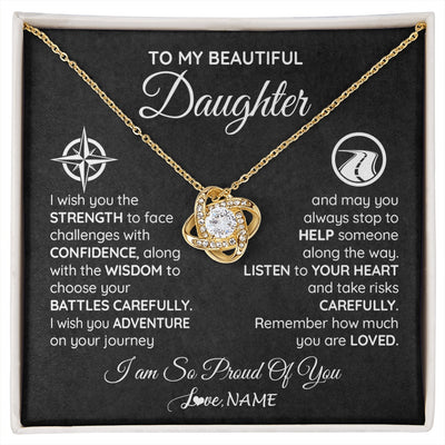 Love Knot Necklace 18K Yellow Gold Finish | 1 | Personalized To My Daughter Necklace From Mom Dad I Wish You The Strength Daughter Birthday Graduation Inspirational Customized Gift Box Message Card | siriusteestore.myshopify