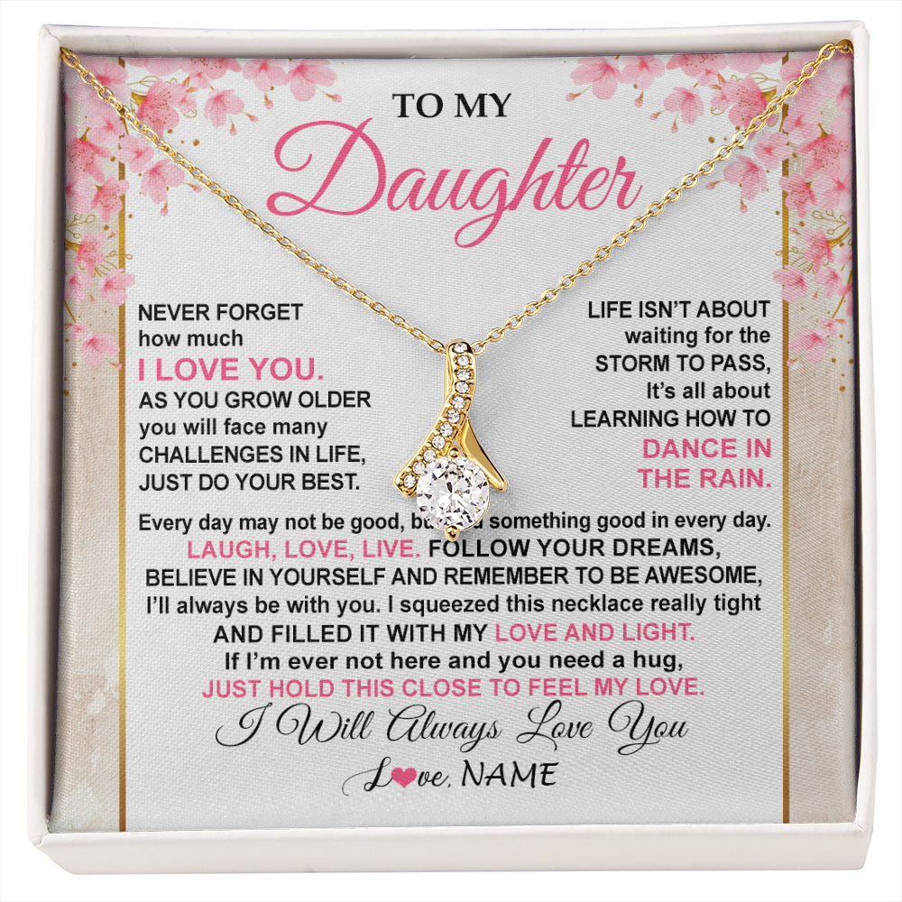 Alluring Beauty Necklace 18K Yellow Gold Finish | 1 | Personalized To My Daughter Necklace From Mom Dad Inspirational I Love You Daughter Birthday Jewelry Graduation Christmas Customized Gift Box Message Card | siriusteestore