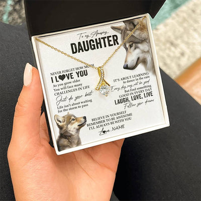Alluring Beauty Necklace 18K Yellow Gold Finish | 2 | Personalized To My Daughter Necklace From Mom Dad Just Do You Best Laugh Love Live Wolf Daughter Birthday Graduation Christmas Customized Gift Box Message Card | siriusteestore