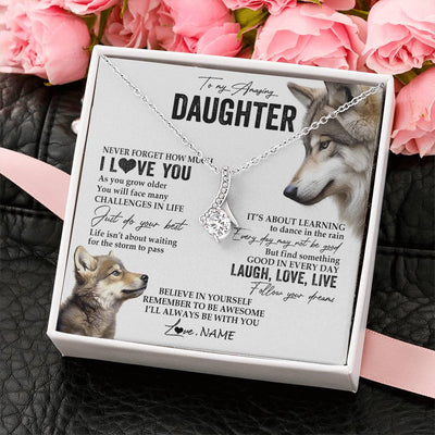 Alluring Beauty Necklace 14K White Gold Finish | 2 | Personalized To My Daughter Necklace From Mom Dad Just Do You Best Laugh Love Live Wolf Daughter Birthday Graduation Christmas Customized Gift Box Message Card | siriusteestore