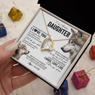 Forever Love Necklace 18K Yellow Gold Finish | 2 | Personalized To My Daughter Necklace From Mom Dad Just Do You Best Laugh Love Live Wolf Daughter Birthday Graduation Christmas Customized Gift Box Message Card | siriusteestore