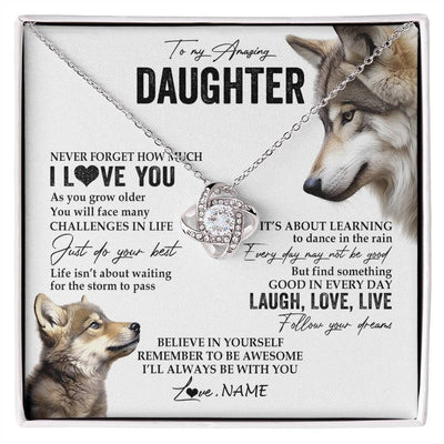 Love Knot Necklace 14K White Gold Finish | 1 | Personalized To My Daughter Necklace From Mom Dad Just Do You Best Laugh Love Live Wolf Daughter Birthday Graduation Christmas Customized Gift Box Message Card | siriusteestore