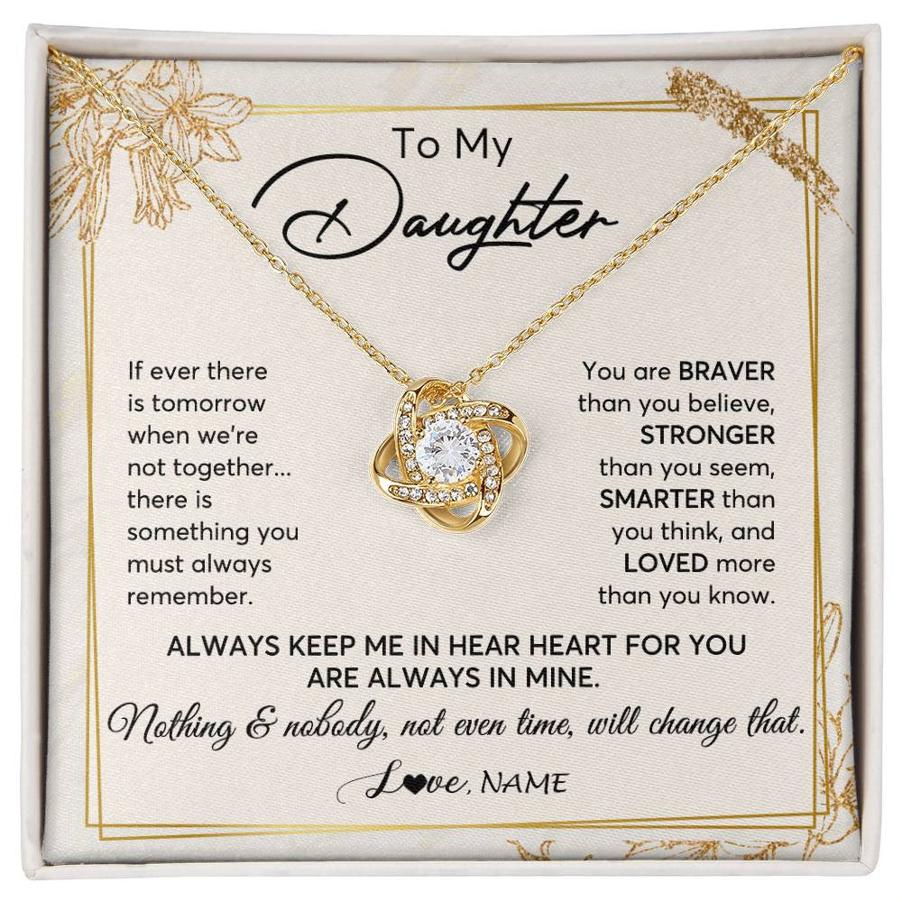 Love Knot Necklace 18K Yellow Gold Finish | 1 | Personalized To My Daughter Necklace From Mom Dad Mother Always Keep Me In Your Heart Daughter Birthday Graduation Christmas Customized Gift Box Message Card | siriusteestore