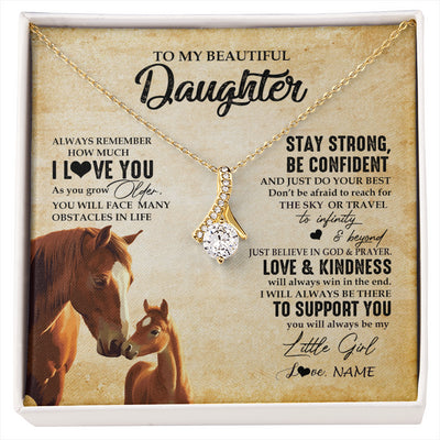 Alluring Beauty Necklace 18K Yellow Gold Finish | 1 | Personalized To My Daughter Necklace From Mom Dad Mother Always Remember I Love You Horse Daughter Birthday Jewelry Christmas Customized Gift Box Message Card | siriusteestore