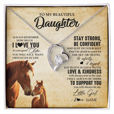 Forever Love Necklace 14K White Gold Finish | 1 | Personalized To My Daughter Necklace From Mom Dad Mother Always Remember I Love You Horse Daughter Birthday Jewelry Christmas Customized Gift Box Message Card | siriusteestore