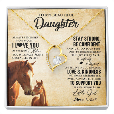 Forever Love Necklace 18K Yellow Gold Finish | 1 | Personalized To My Daughter Necklace From Mom Dad Mother Always Remember I Love You Horse Daughter Birthday Jewelry Christmas Customized Gift Box Message Card | siriusteestore
