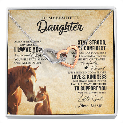 Interlocking Hearts Necklace Stainless Steel & Rose Gold Finish | 1 | Personalized To My Daughter Necklace From Mom Dad Mother Always Remember I Love You Horse Daughter Birthday Jewelry Christmas Customized Gift Box Message Card | siriusteestore