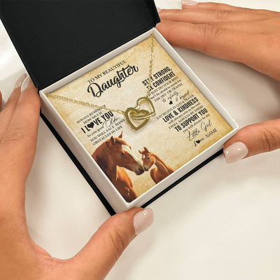 Interlocking Hearts Necklace 18K Yellow Gold Finish | 2 | Personalized To My Daughter Necklace From Mom Dad Mother Always Remember I Love You Horse Daughter Birthday Jewelry Christmas Customized Gift Box Message Card | siriusteestore