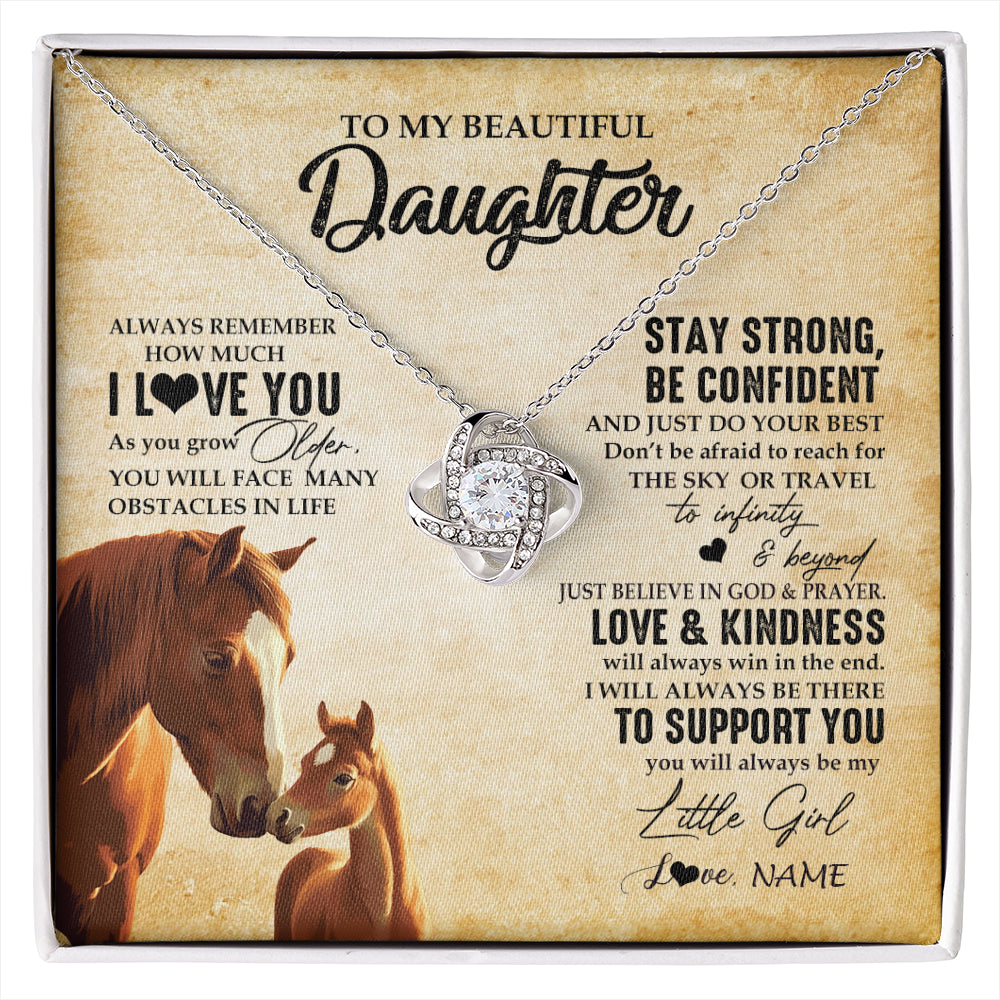 Love Knot Necklace 14K White Gold Finish | 1 | Personalized To My Daughter Necklace From Mom Dad Mother Always Remember I Love You Horse Daughter Birthday Jewelry Christmas Customized Gift Box Message Card | siriusteestore