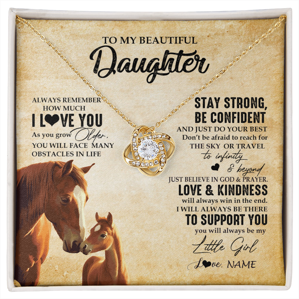 Love Knot Necklace 18K Yellow Gold Finish | 1 | Personalized To My Daughter Necklace From Mom Dad Mother Always Remember I Love You Horse Daughter Birthday Jewelry Christmas Customized Gift Box Message Card | siriusteestore