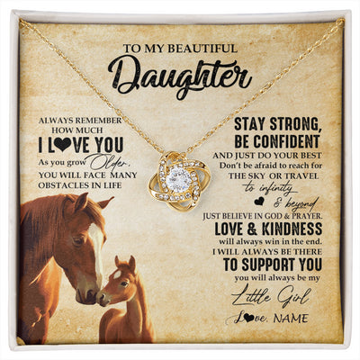 Love Knot Necklace 18K Yellow Gold Finish | 1 | Personalized To My Daughter Necklace From Mom Dad Mother Always Remember I Love You Horse Daughter Birthday Jewelry Christmas Customized Gift Box Message Card | siriusteestore