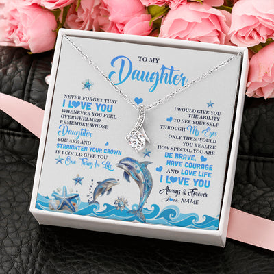 Alluring Beauty Necklace 14K White Gold Finish | 2 | Personalized To My Daughter Necklace From Mom Dad Mother Dophin Never Forget I Love You Daughter Birthday Jewelry Christmas Customized Gift Box Message Card | siriusteestore