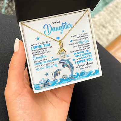 Alluring Beauty Necklace 18K Yellow Gold Finish | 2 | Personalized To My Daughter Necklace From Mom Dad Mother Dophin Never Forget I Love You Daughter Birthday Jewelry Christmas Customized Gift Box Message Card | siriusteestore