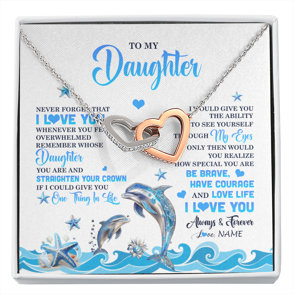 Interlocking Hearts Necklace Stainless Steel & Rose Gold Finish | 1 | Personalized To My Daughter Necklace From Mom Dad Mother Dophin Never Forget I Love You Daughter Birthday Jewelry Christmas Customized Gift Box Message Card | siriusteestore