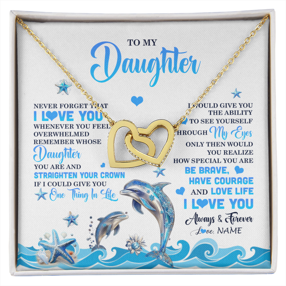 Interlocking Hearts Necklace 18K Yellow Gold Finish | 1 | Personalized To My Daughter Necklace From Mom Dad Mother Dophin Never Forget I Love You Daughter Birthday Jewelry Christmas Customized Gift Box Message Card | siriusteestore