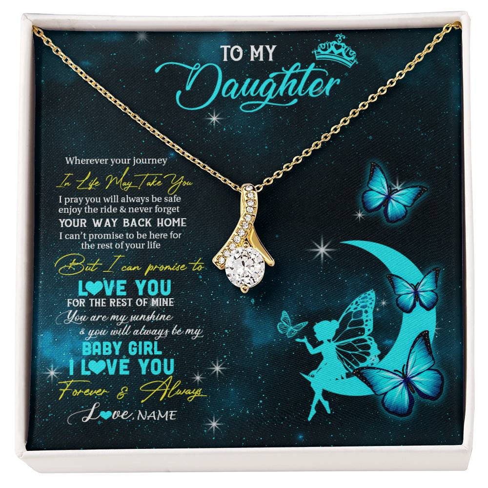Alluring Beauty Necklace 18K Yellow Gold Finish | 1 | Personalized To My Daughter Necklace From Mom Dad Mother Fairy Silhouette Fantasy Moon Daughter Birthday Graduation Christmas Customized Gift Box Message Card | siriusteestore