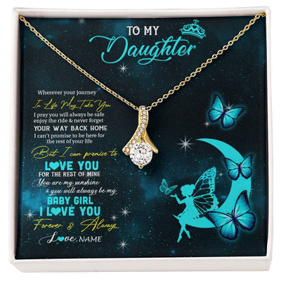 Alluring Beauty Necklace 18K Yellow Gold Finish | 1 | Personalized To My Daughter Necklace From Mom Dad Mother Fairy Silhouette Fantasy Moon Daughter Birthday Graduation Christmas Customized Gift Box Message Card | siriusteestore