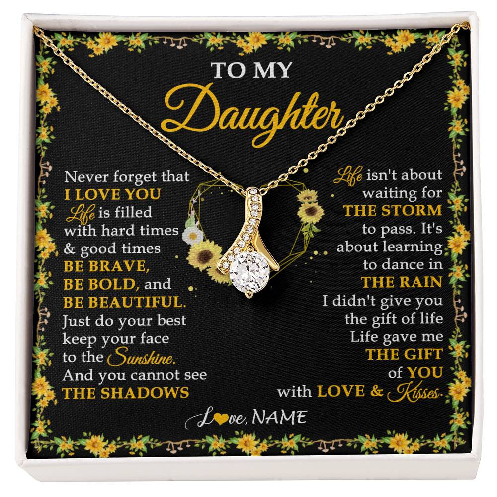 Alluring Beauty Necklace 18K Yellow Gold Finish | 1 | Personalized To My Daughter Necklace From Mom Dad Mother Father I Love You Sunflower Daughter Birthday Jewelry Christmas Customized Gift Box Message Card | siriusteestore