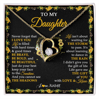 Forever Love Necklace 18K Yellow Gold Finish | 1 | Personalized To My Daughter Necklace From Mom Dad Mother Father I Love You Sunflower Daughter Birthday Jewelry Christmas Customized Gift Box Message Card | siriusteestore