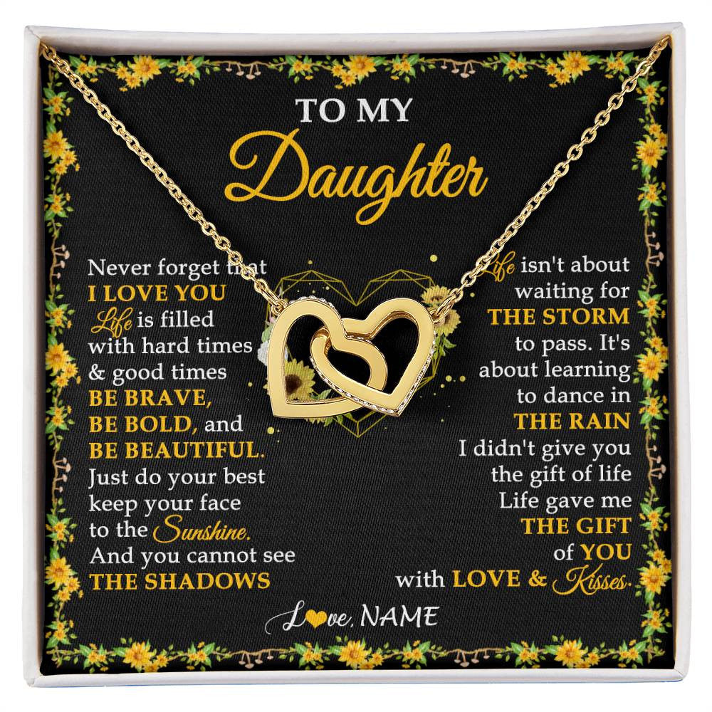 Interlocking Hearts Necklace 18K Yellow Gold Finish | 1 | Personalized To My Daughter Necklace From Mom Dad Mother Father I Love You Sunflower Daughter Birthday Jewelry Christmas Customized Gift Box Message Card | siriusteestore
