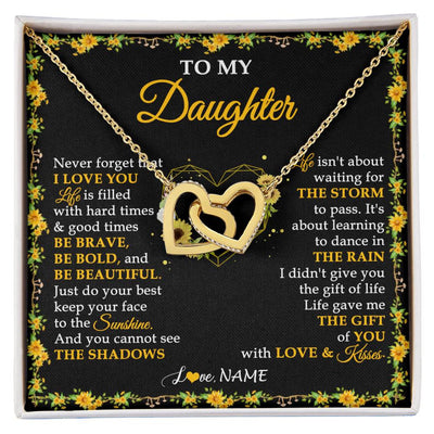 Interlocking Hearts Necklace 18K Yellow Gold Finish | 1 | Personalized To My Daughter Necklace From Mom Dad Mother Father I Love You Sunflower Daughter Birthday Jewelry Christmas Customized Gift Box Message Card | siriusteestore
