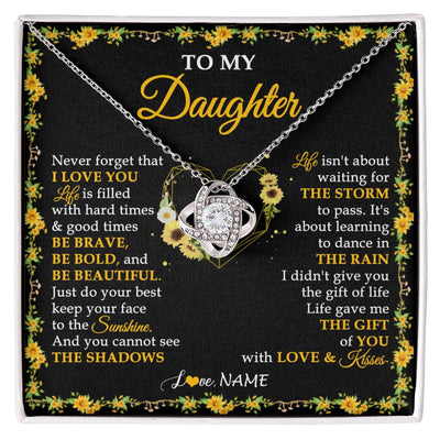 Love Knot Necklace 14K White Gold Finish | 1 | Personalized To My Daughter Necklace From Mom Dad Mother Father I Love You Sunflower Daughter Birthday Jewelry Christmas Customized Gift Box Message Card | siriusteestore